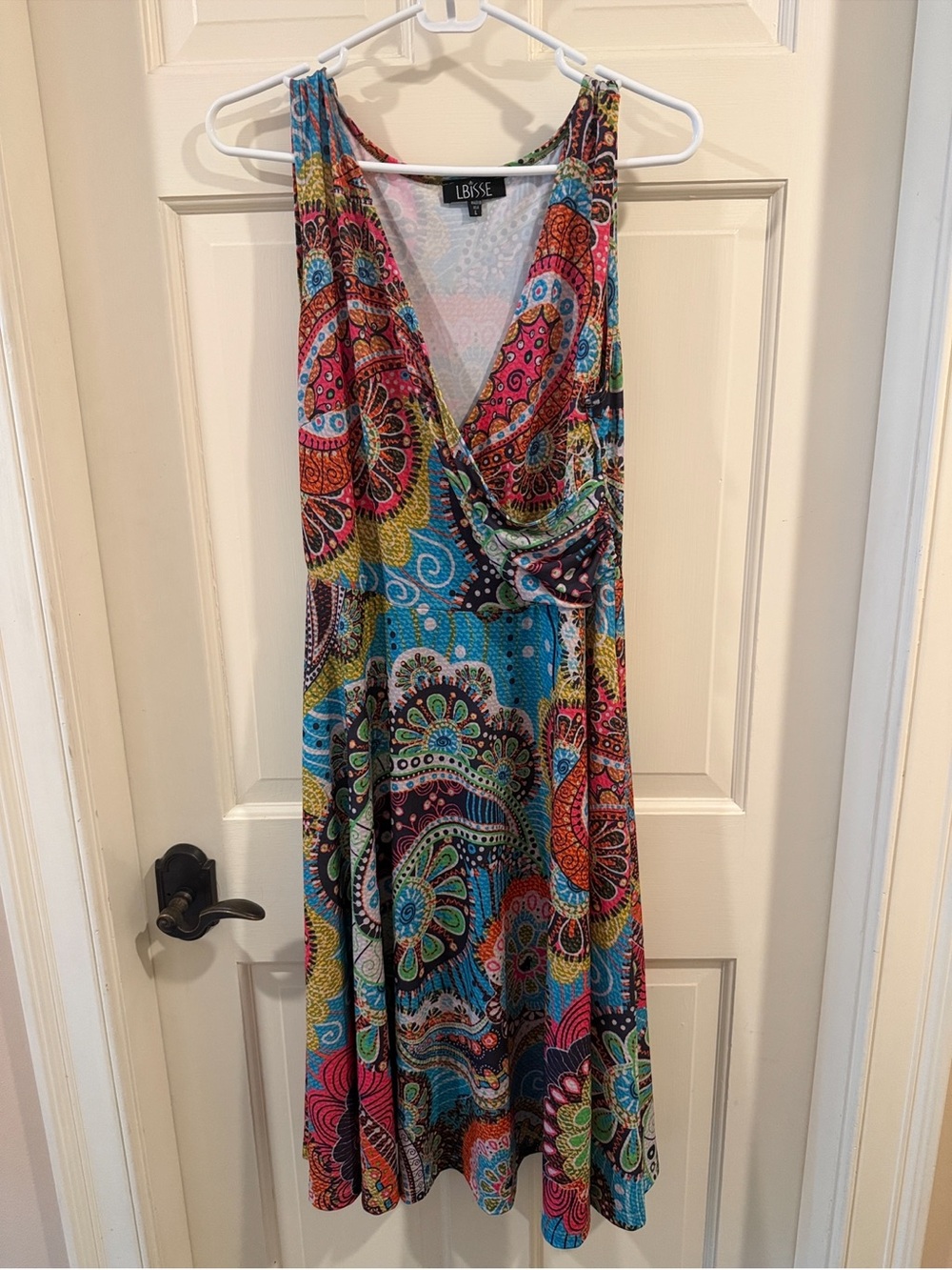 Sleeveless Fit & Flare Multicolor Paisley Midi Dress, Size Large